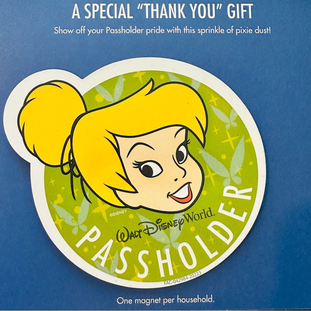Walt Disney World Tinker Bell Passholder Magnet NEW